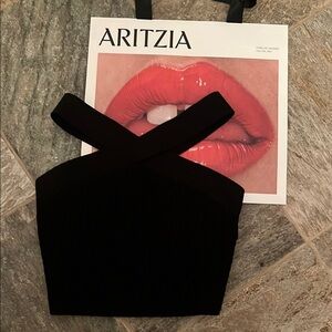 Aritzia Elegant Black Cross-Front Crop Top Size Small Worn Once Like NEW